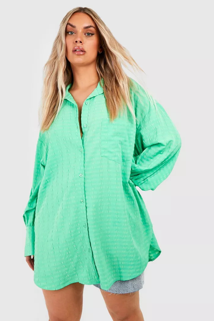 Plus Textured Woven Oversized Shirt | Boohoo.com (US & CA)