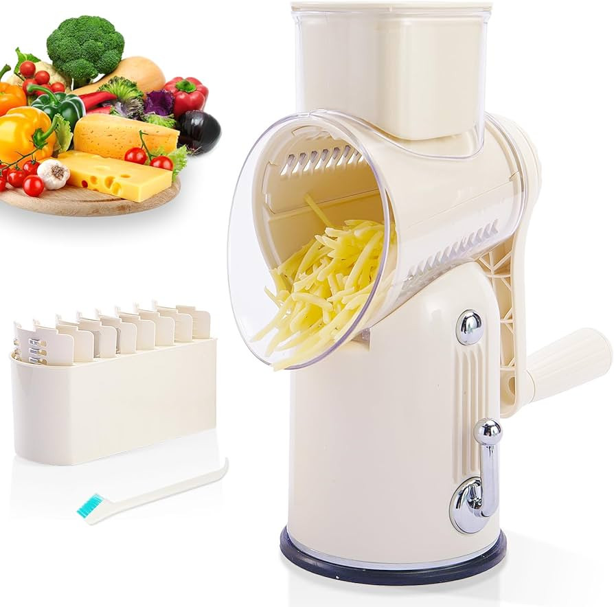 Manual Rotary Cheese Grater with Handle, 5 in 1 Replaceable Stainless Blades Cheese Shredder,Stro... | Amazon (US)