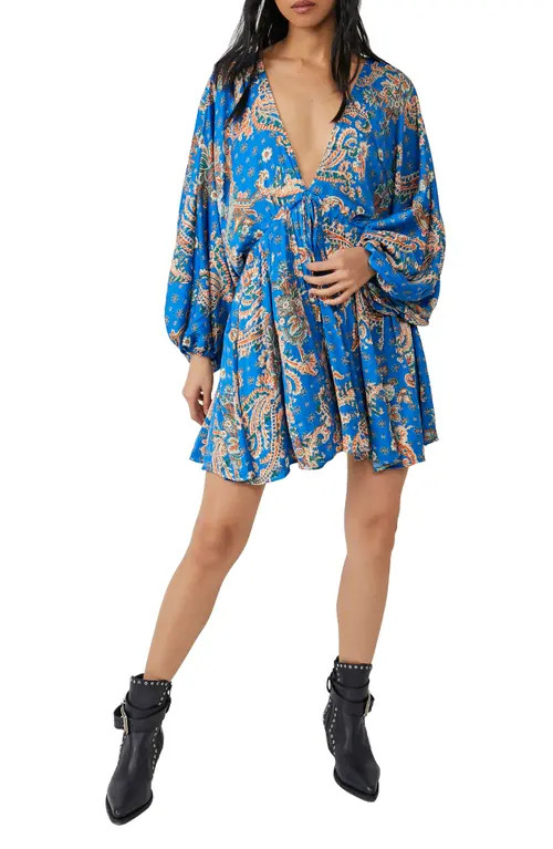 Free People Arzel Print Long Sleeve Minidress in Botanical Combo at Nordstrom, Size Large | Nordstrom