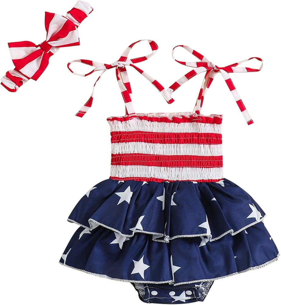 Noubeau Toddler Baby Girl 4th of July Dresses Independence Day Outfit Kid American Flag Stars Str... | Amazon (US)