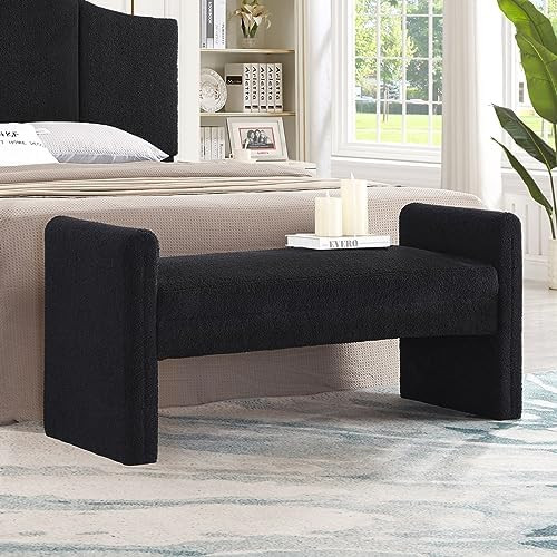 24KF Modern Upholstered Bed Bench Covered with Soft Boucle Teddy Fabric, Lovely Entryway Bench Ot... | Amazon (CA)