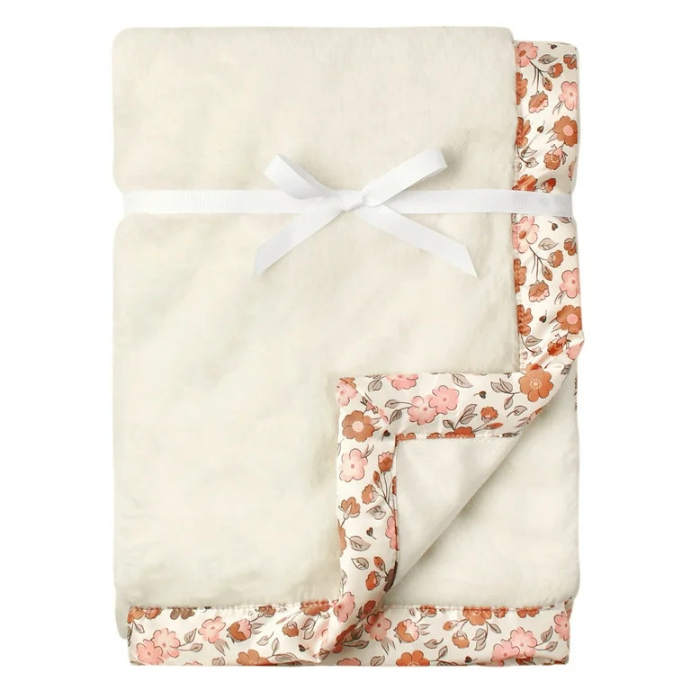 Modern Moments by Gerber Baby & Toddler Girl Plush Blanket with Satin Trim, Ivory Floral | Walmart (US)