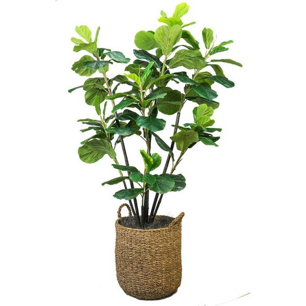 6&#39; Artificial Fiddle Leaf Fig Tree in Basket with Handles - LCG Florals | Target