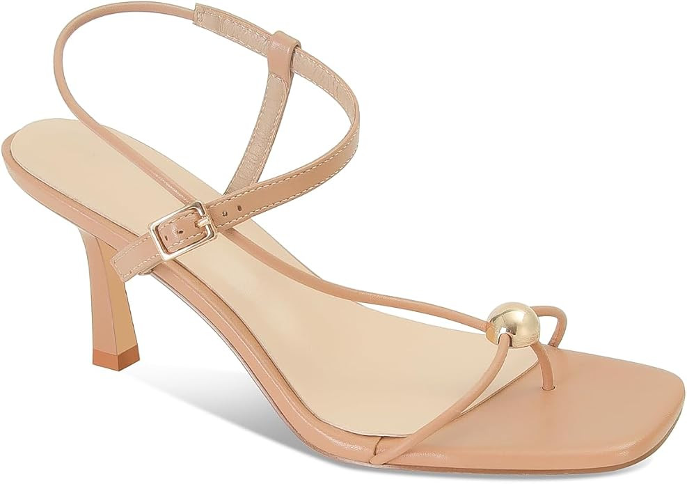 Strappy Heels for Women Square Toe Slingback Mid-Heel Sandals Dressy Beach Thong Flip Flop Slides... | Amazon (US)