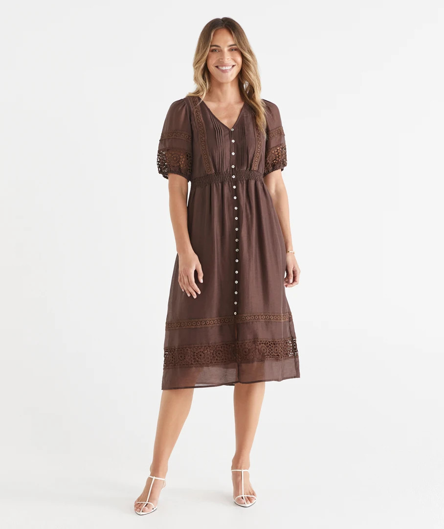 Lace Detail Shirred Midi Dress | Sussan