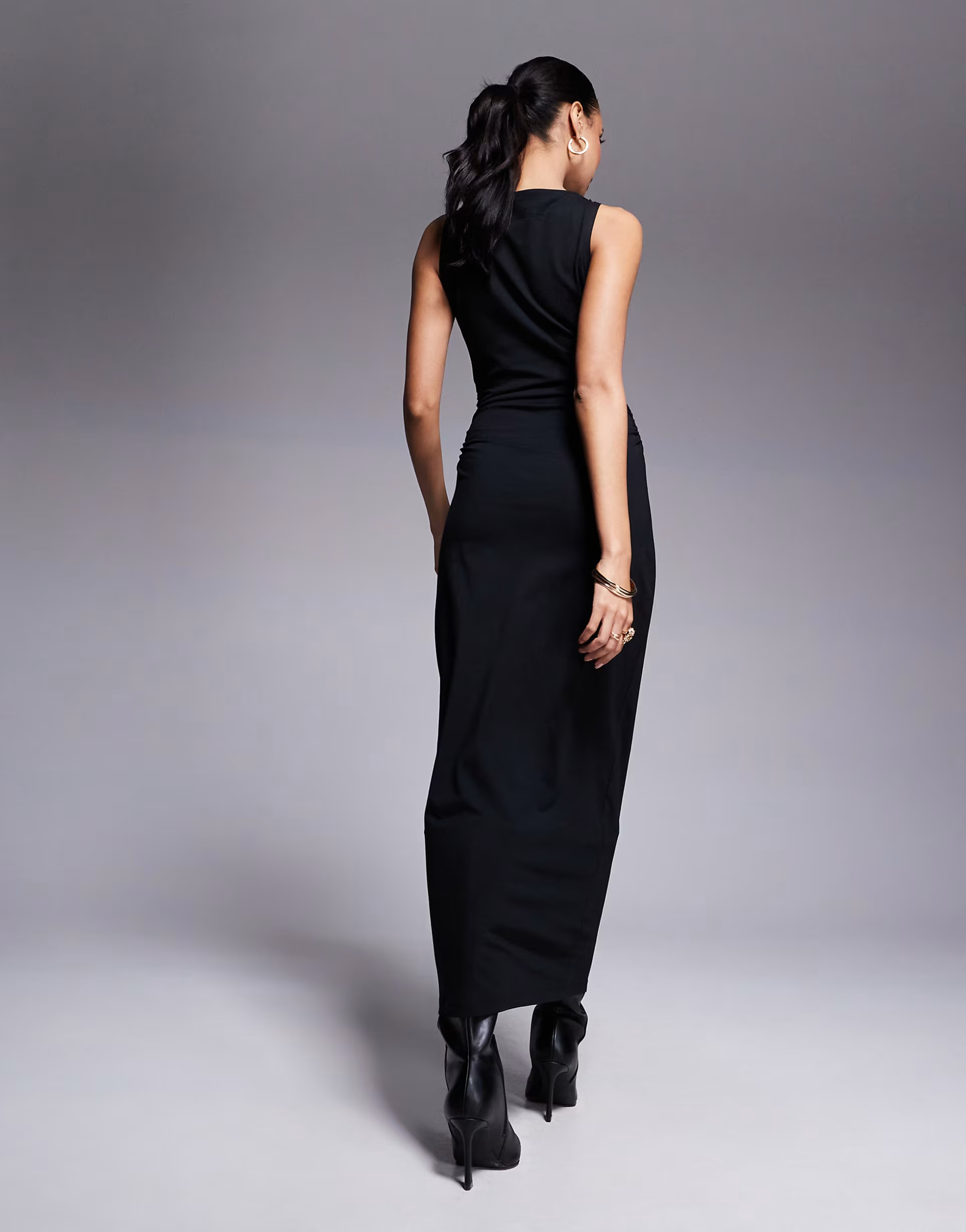 ASOS DESIGN boat neck maxi dress with ruched sides in black | ASOS | ASOS (Global)