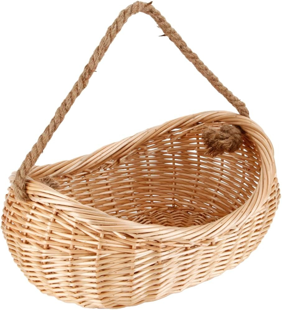 JJSQ Wicker Woven Basket with Jute Rope Handle Garden Harvest Basket Wicker Storage Basket for Picnic, Easter, Organizing, Gathering Vegetables, Large 17" x 12" x 5" | Amazon (US)