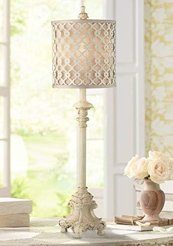 French Country Traditional Candlestick Buffet Table Lamp Vintage 34" Tall Ivory Off White Metal Latt | Amazon (US)