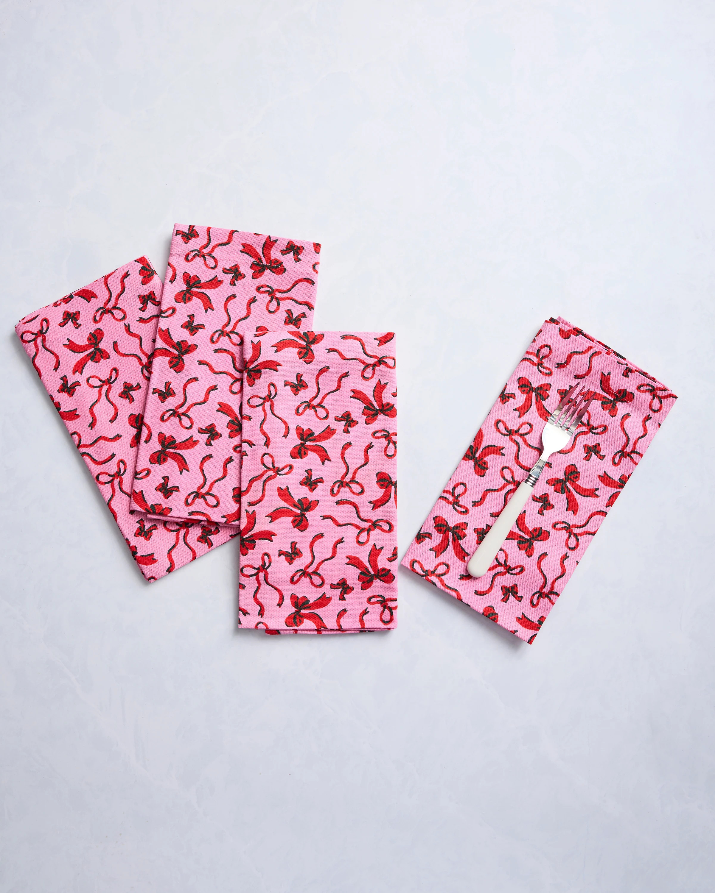 Red Ribbons - Dinner Napkins Set of 4 - Pink Tinsel | Printfresh
