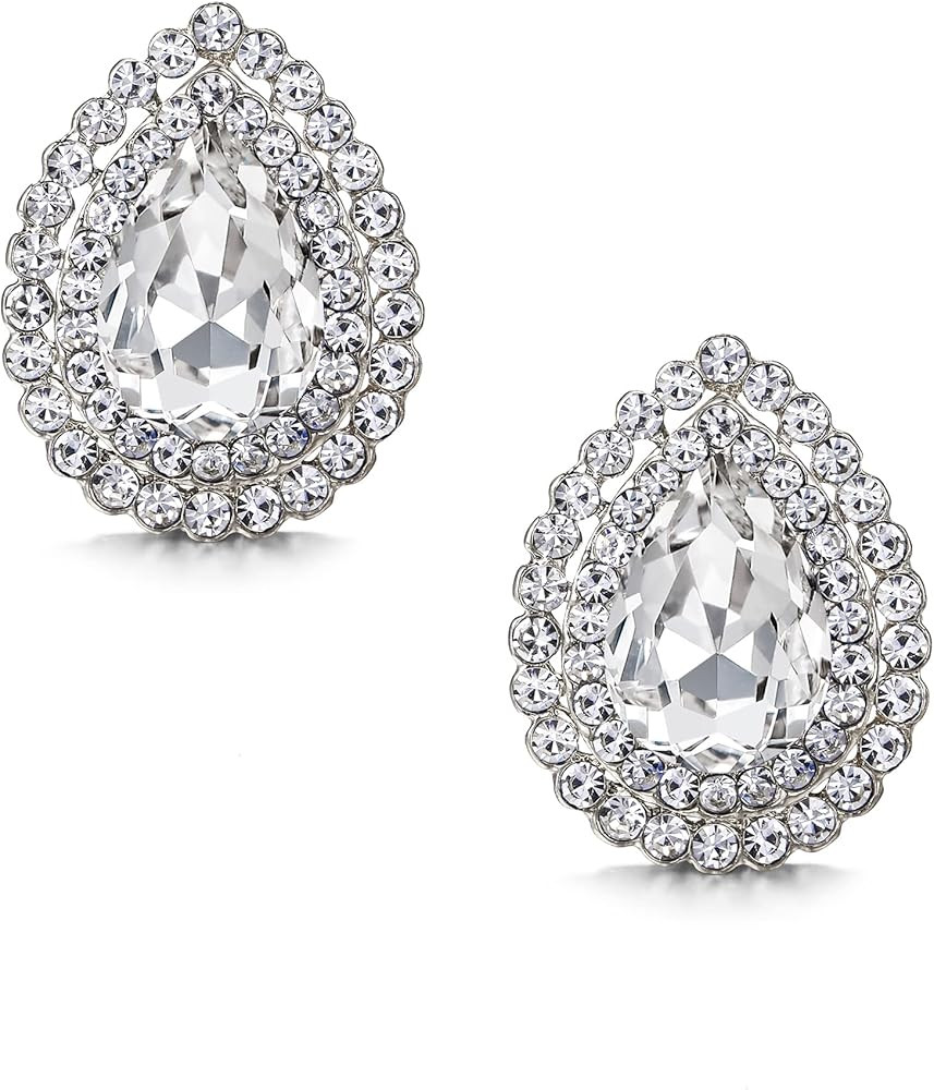 EVER FAITH Wedding Austrian Crystal Stud Earring for Bride, Elegant Teardrop Rhinestone Earrings ... | Amazon (US)