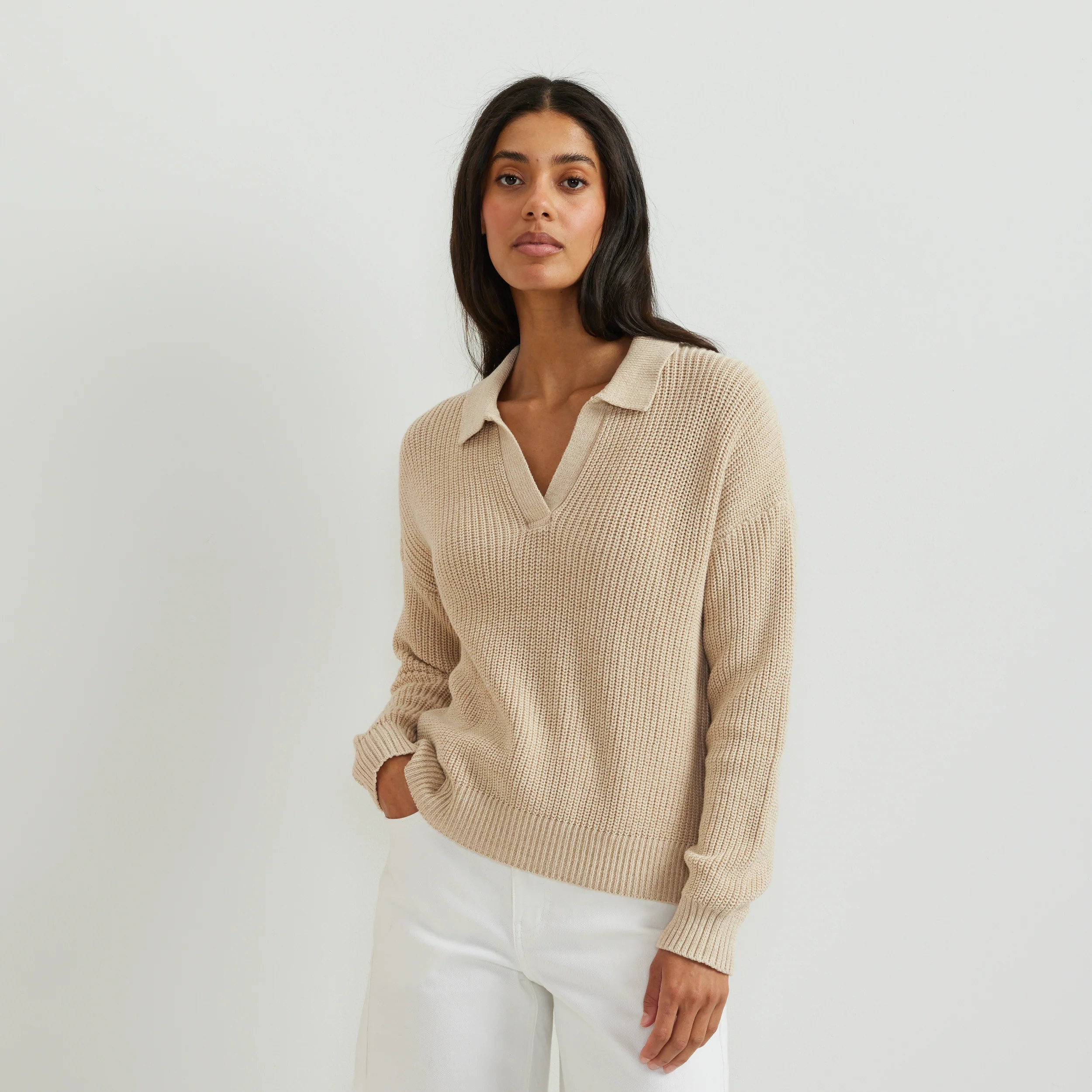 Women's Johnny Collar Polo Sweater - Htr Oatmeal / Regular / S | Eddie Bauer US & CA