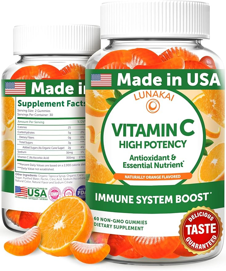 Lunakai USA Made High Potency Vitamin C Gummies for Adults and Kids - 300mg Immune Support - Non-... | Amazon (US)