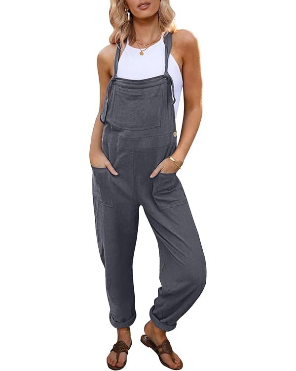 Vetinee 2023 Jumpsuits for Women Casual Baggy Linen Overall Jumpsuit Boho Jumpers Summer Outfits ... | Amazon (US)
