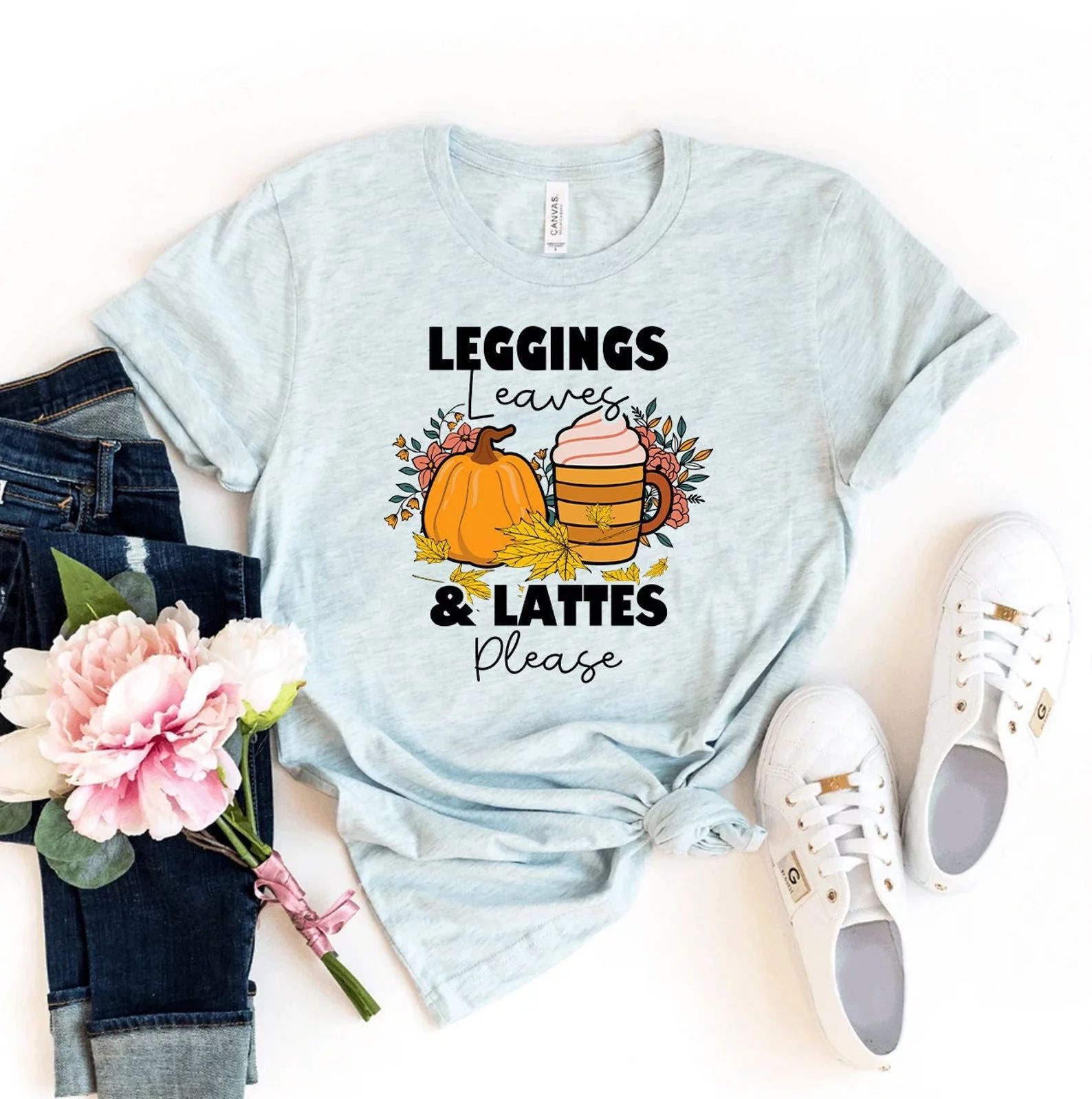 Leggings Leaves And Lattes Please T-shirt Fall Shirt Pumpkin Gift Trending Tee Spice Shirts Seaso... | Walmart (US)