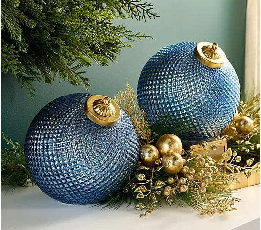 Set of (2) 8" Diamond Glass Tabletop Ornaments by Valerie - QVC.com | QVC