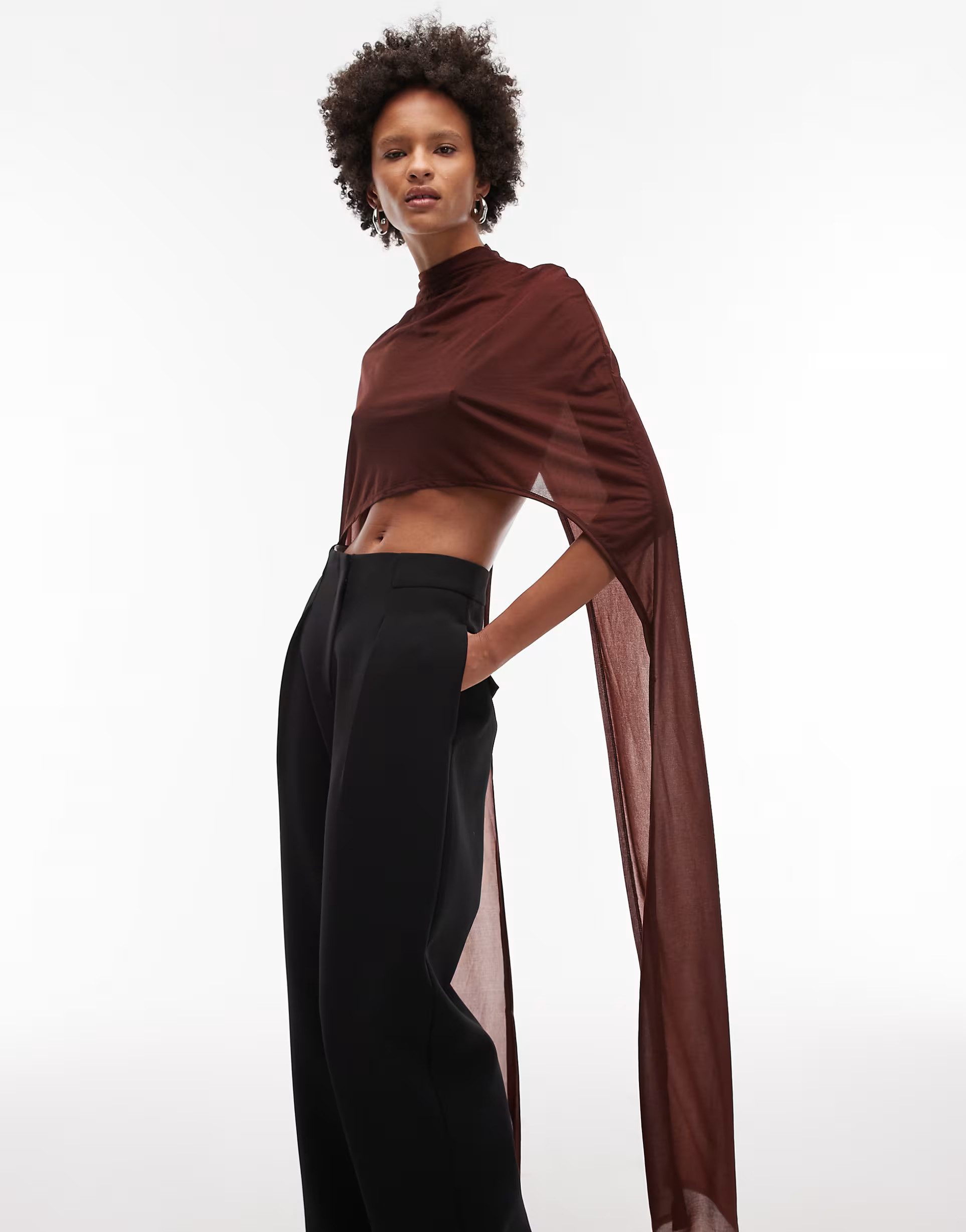 ASOS DESIGN floor length mesh cape top in brown | ASOS | ASOS (Global)