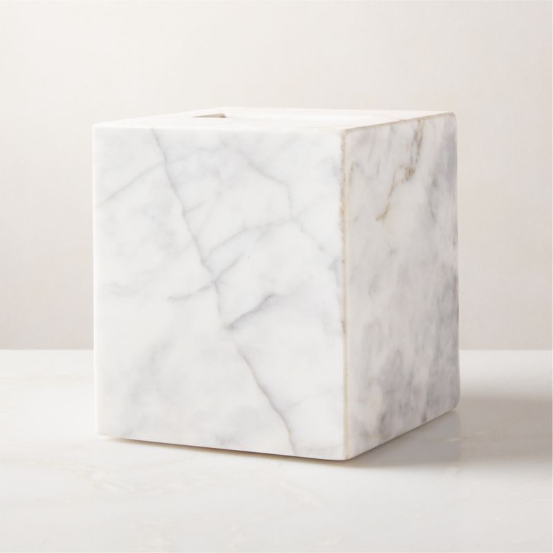 Ramsey Polished Arabascato Marble Tissue Box Cover | CB2 | CB2