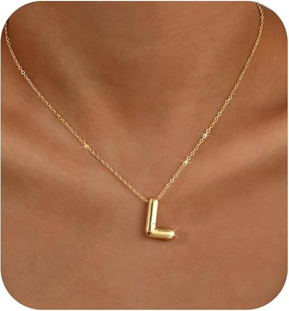 Lcherry Letter Necklace Gold Plated Initial Necklaces for Women Trendy Chunky Balloon Charm Neckl... | Amazon (US)