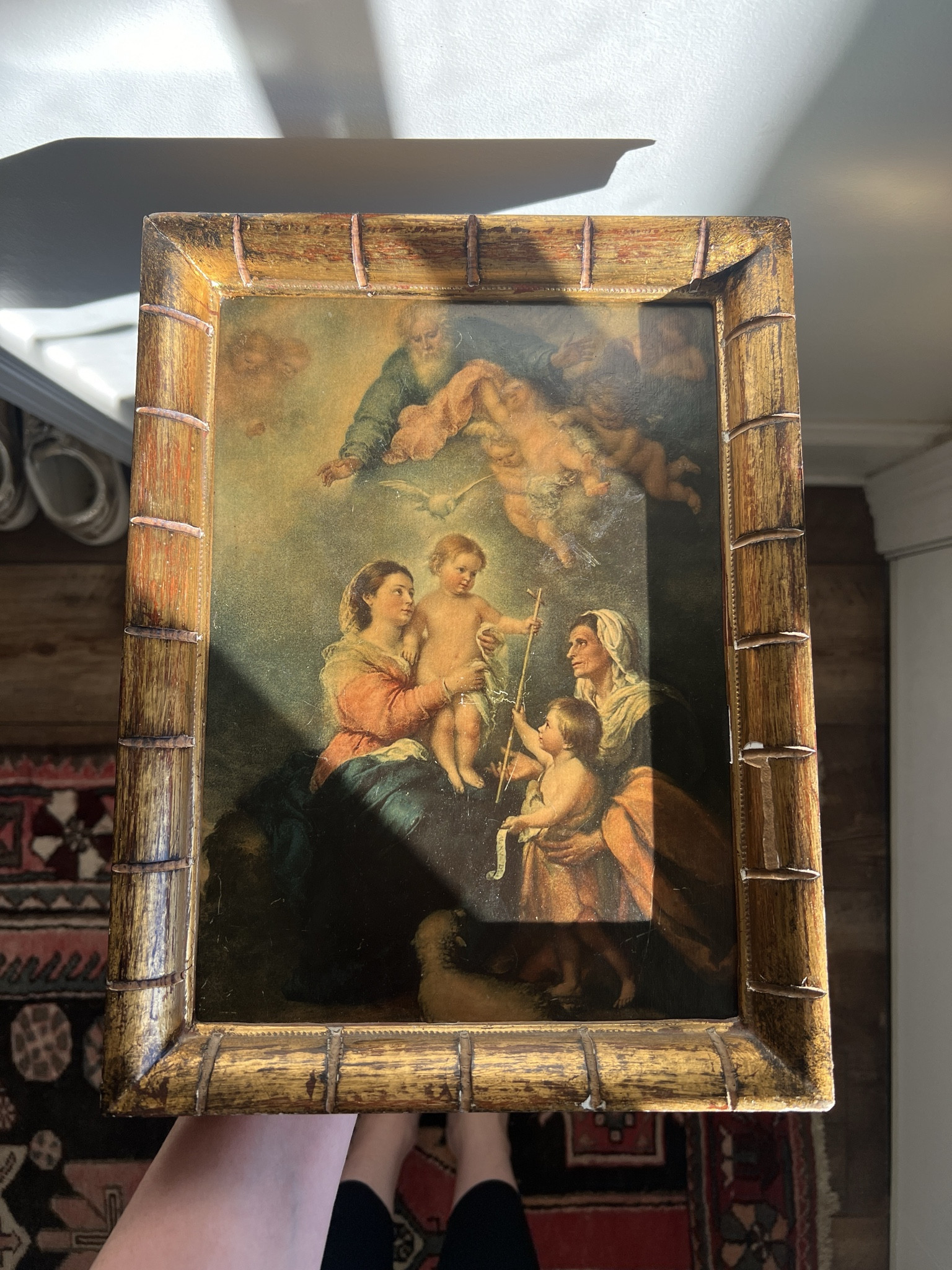 The Blessed Virgin Mary and Saint Elizabeth hold their children so that Our Lord and John the Baptist can speak to each other. John has the animal fur and the cross, which he will take up in his desert ministry later in life. The Father and the Holy Spirit, surrounded by cherubs, lovingly look down from Heaven.

Linked a handful of similar pieces for you! ✨

Framed art, antique art, paintings 

#LTKGiftGuide #LTKfamily #LTKhome