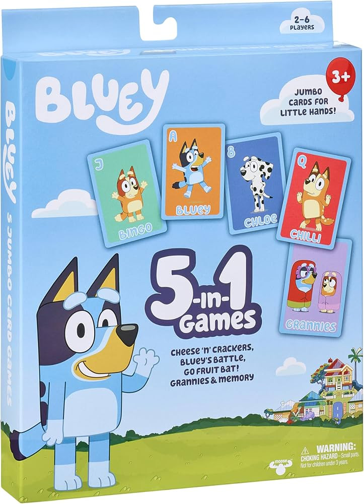 Bluey 5-in-1 Card Game Set, Jumbo-Sized 53-Deck Toddler Game, Multi-Color Interactive Play Card G... | Amazon (US)