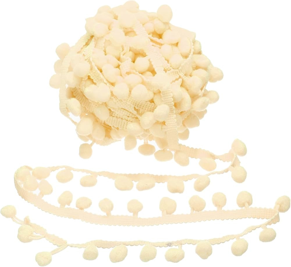 uxcell 10 Yards Pom Pom Trim Ribbon, 1" Wide Beige Pom Pom Ball Fringe Trim Sewing Fringe Fabric ... | Amazon (US)