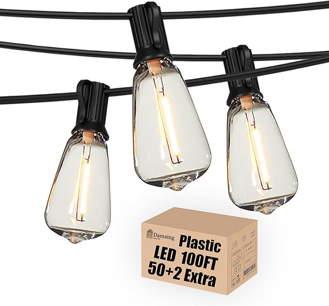 DAMAING Outdoor String Lights LED 100 FT Patio String Lights,52 ST38 Shatterproof Edison Style LE... | Amazon (US)