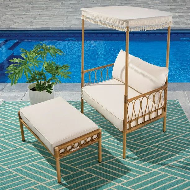 Better Homes & Gardens Willow Sage 2 Piece All-Weather Wicker Outdoor Canopy Chair and Ottoman Se... | Walmart (US)