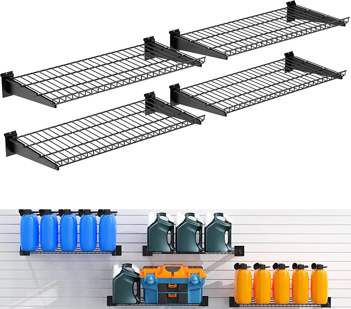 4 Pack Metal Slatwall Shelves 24X12 Inch, Black | Amazon (US)