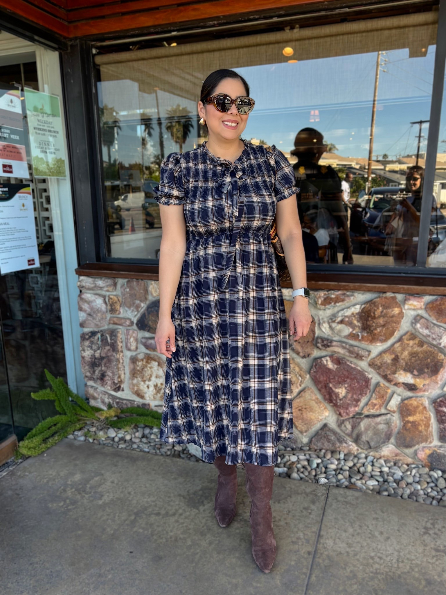 Plaid midi dress with tall brown boots

#LTKOver40 #LTKootd #LTKSaleAlert
