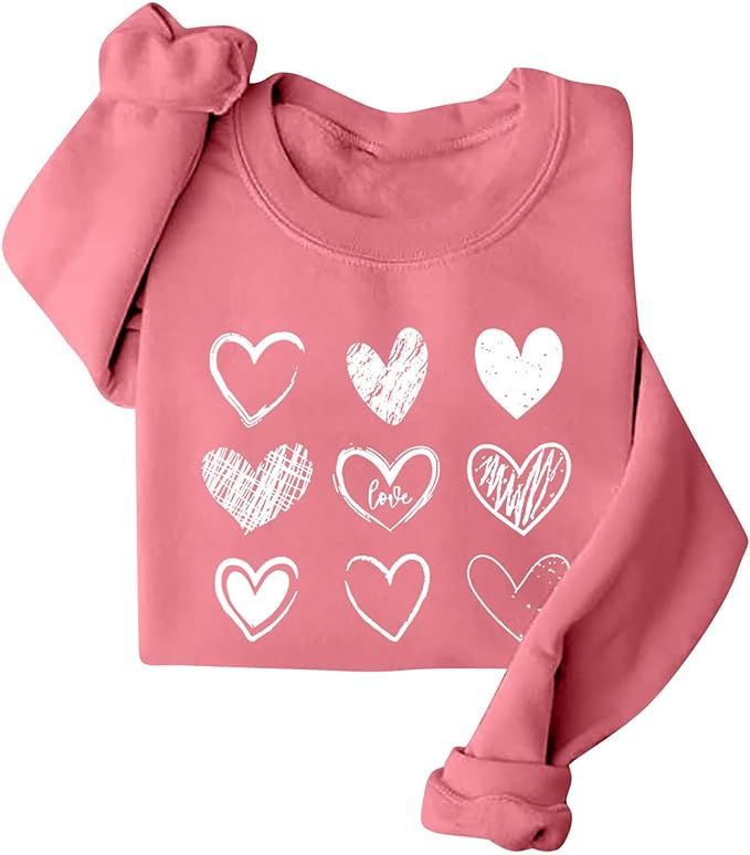 Valentine's Day Sweatshirts for Women Warm Soft Fleece Lined Love Heart Graphic Pullover Winter C... | Amazon (US)