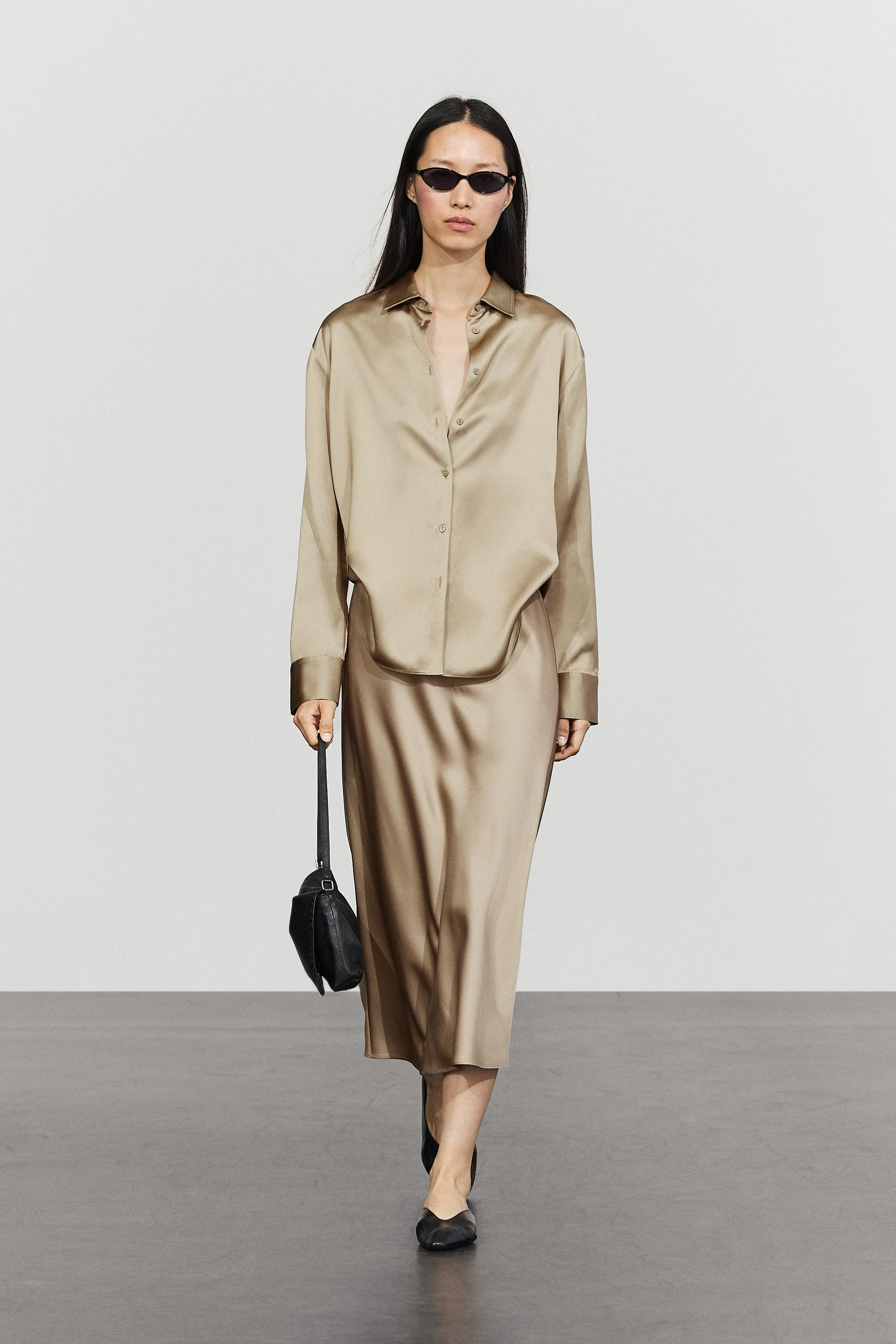 Satin midi skirt | Massimo Dutti UK