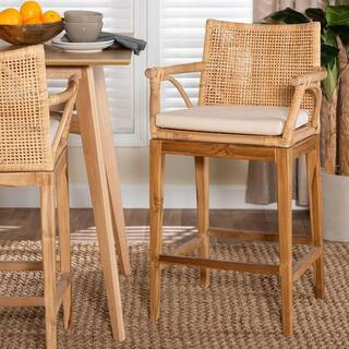 Storsel 25.6 in. Natural Rattan Wood Counter Stool | The Home Depot