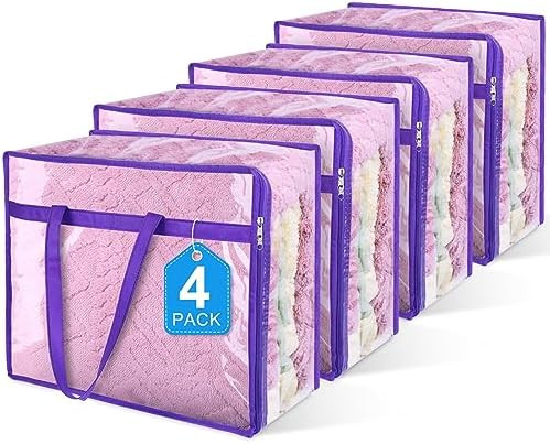 4 Pack Clear Zippered Storage Bags for Clothes, Closet Organizers and Storage Vinyl Bag for Beddi... | Amazon (US)