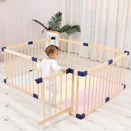 Large Playpen for Babies and Toddlers Wooden with Door, Kids Baby Pet Cats Dogs Toy Play Fence with  | Amazon (US)