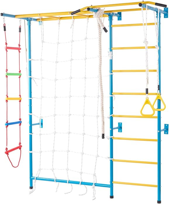 VEVOR Indoor Jungle Gym for Toddlers, 7-in-1 Climbing Playset with Carbon Steel Swedish Ladder, W... | Amazon (US)