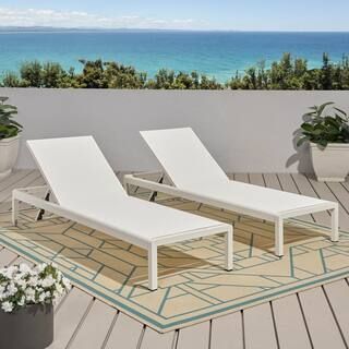 Noble House Cape Coral White 2-Piece Aluminum Outdoor Chaise Lounge 70799 - The Home Depot | The Home Depot