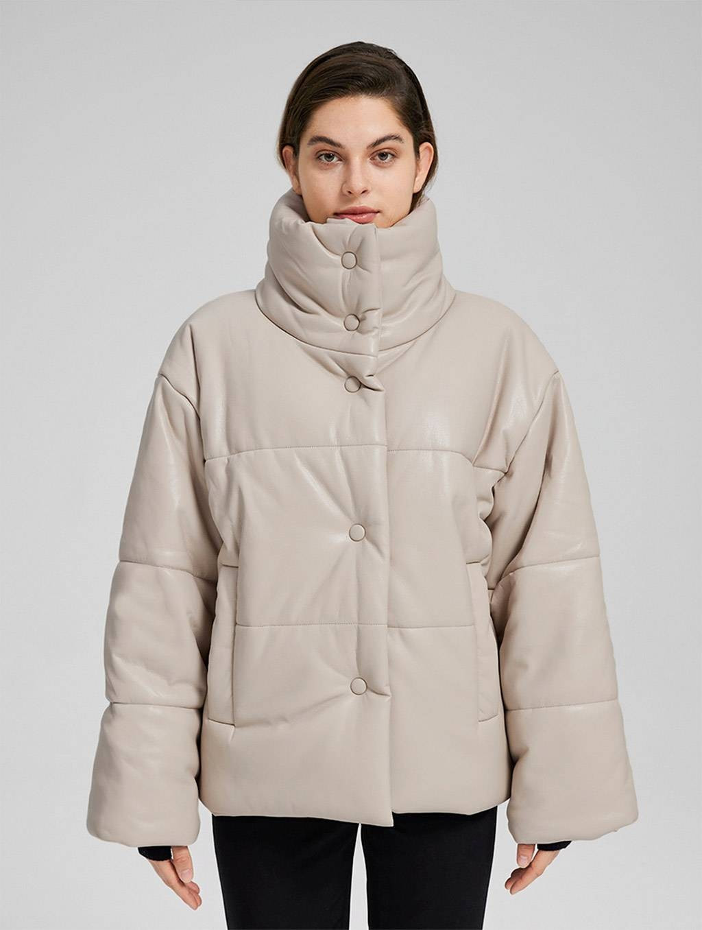 Faux-Leather Puffer Jacket | Lattelierstore
