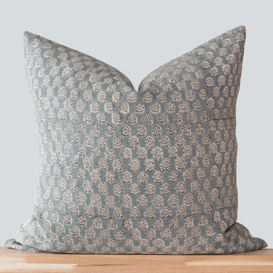 Luna Floral Block Printed Pillow Cover | Blue/Teal Green | Apartment No.3