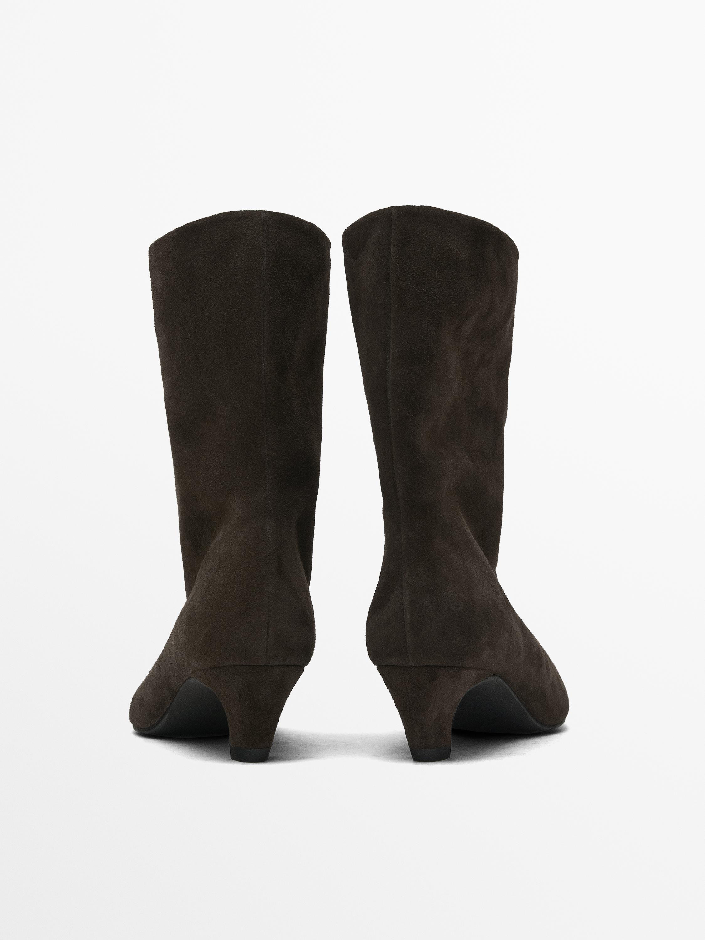 Split leather high-heel ankle boots | Massimo Dutti UK