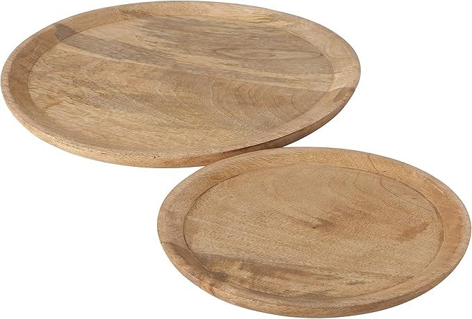 WHW Whole House Worlds Rustic Plates, Set of 2, Solid Mango Wood, Carved with Low Rise Rim, Pads ... | Amazon (US)