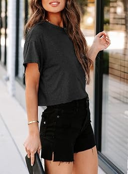 Tankaneo Women Short Sleeve Cropped T-Shirts Crew Neck Loose Crop Tops Summer Casual Drop Shoulde... | Amazon (US)
