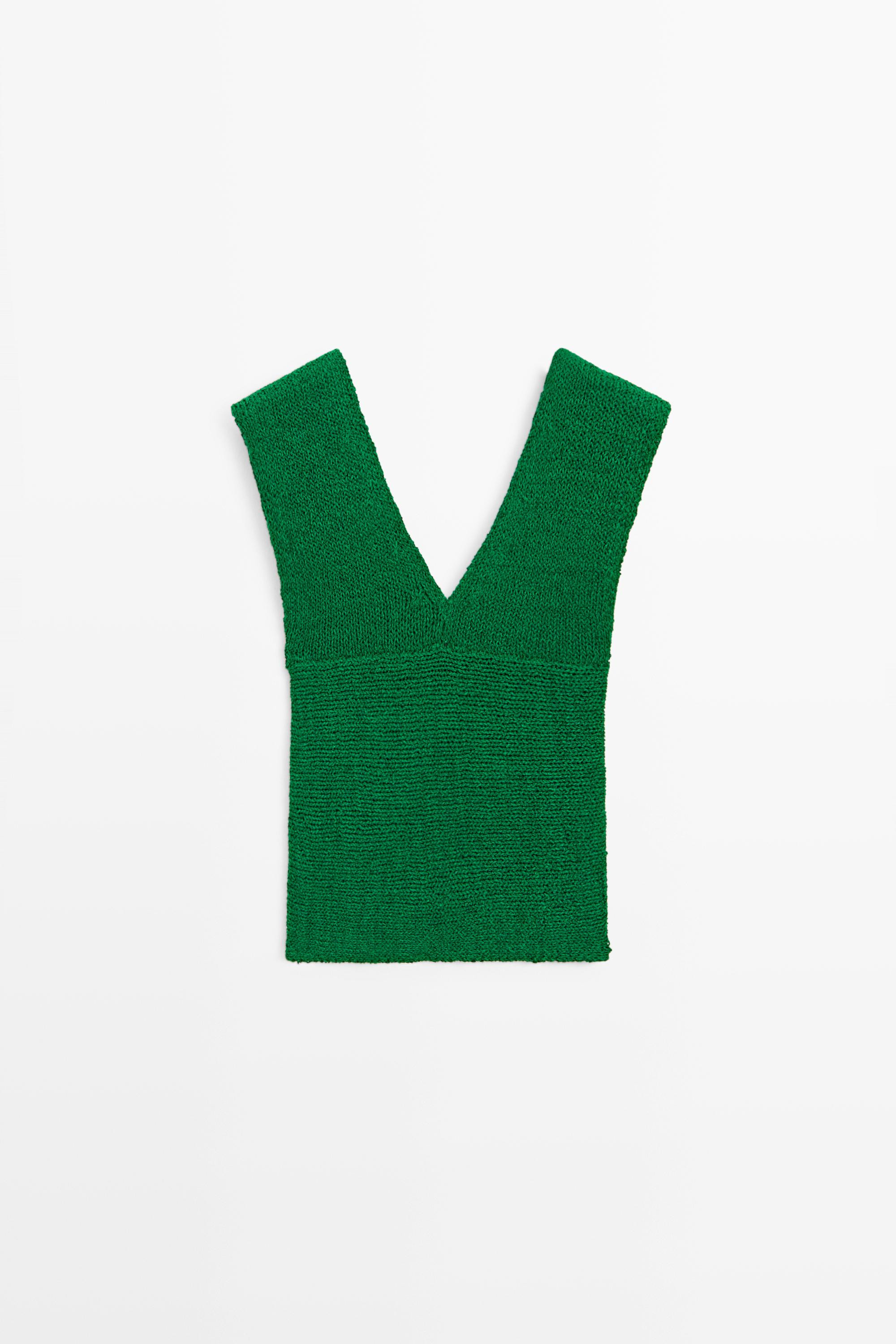 Cotton blend V-neck knit top | Massimo Dutti UK