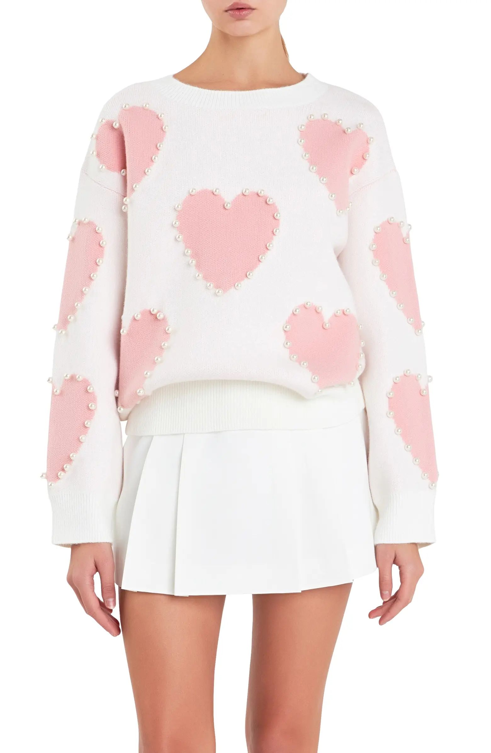Heart Imitation Pearl Sweater | Nordstrom