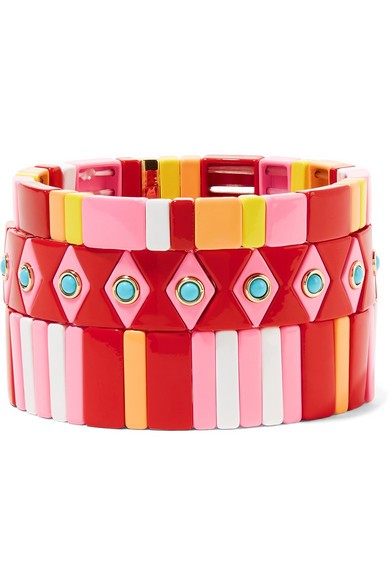 Roxanne Assoulin - Hibiscus Set Of Three Enamel Bracelets - Pink | NET-A-PORTER (US)
