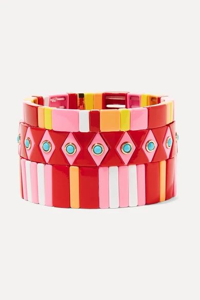 Roxanne Assoulin - Hibiscus Set Of Three Enamel Bracelets - Pink | NET-A-PORTER (US)