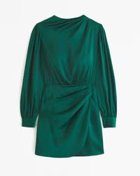 Long-Sleeve Satin Draped High-Neck Mini Dress | Abercrombie & Fitch (UK)