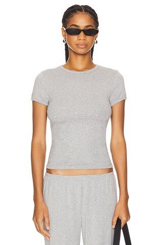 DONNI. Baby Rib Baby Tee in Heather Grey from Revolve.com | Revolve Clothing (Global)