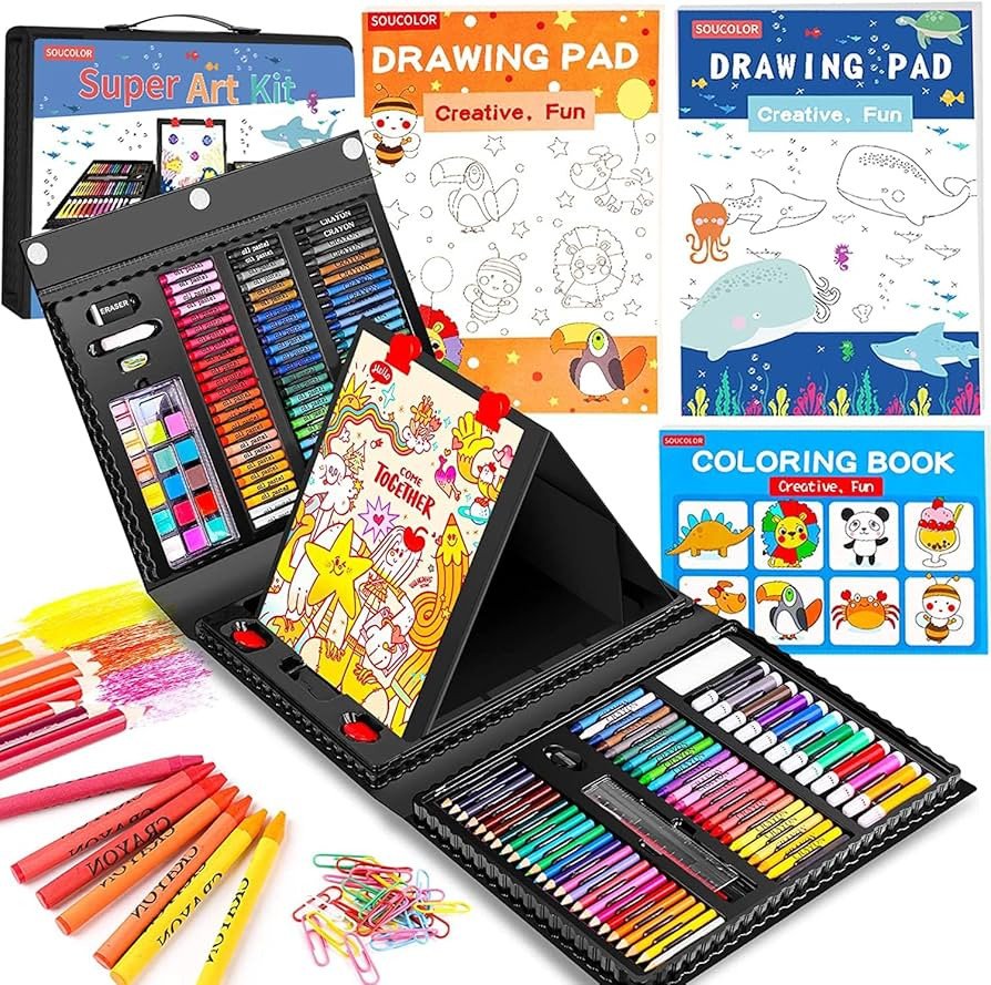 Soucolor Art Supplies, 283 Pieces Drawing Set Art Kits with Trifold Easel, 2 Drawing Pads, 1 Colo... | Amazon (US)