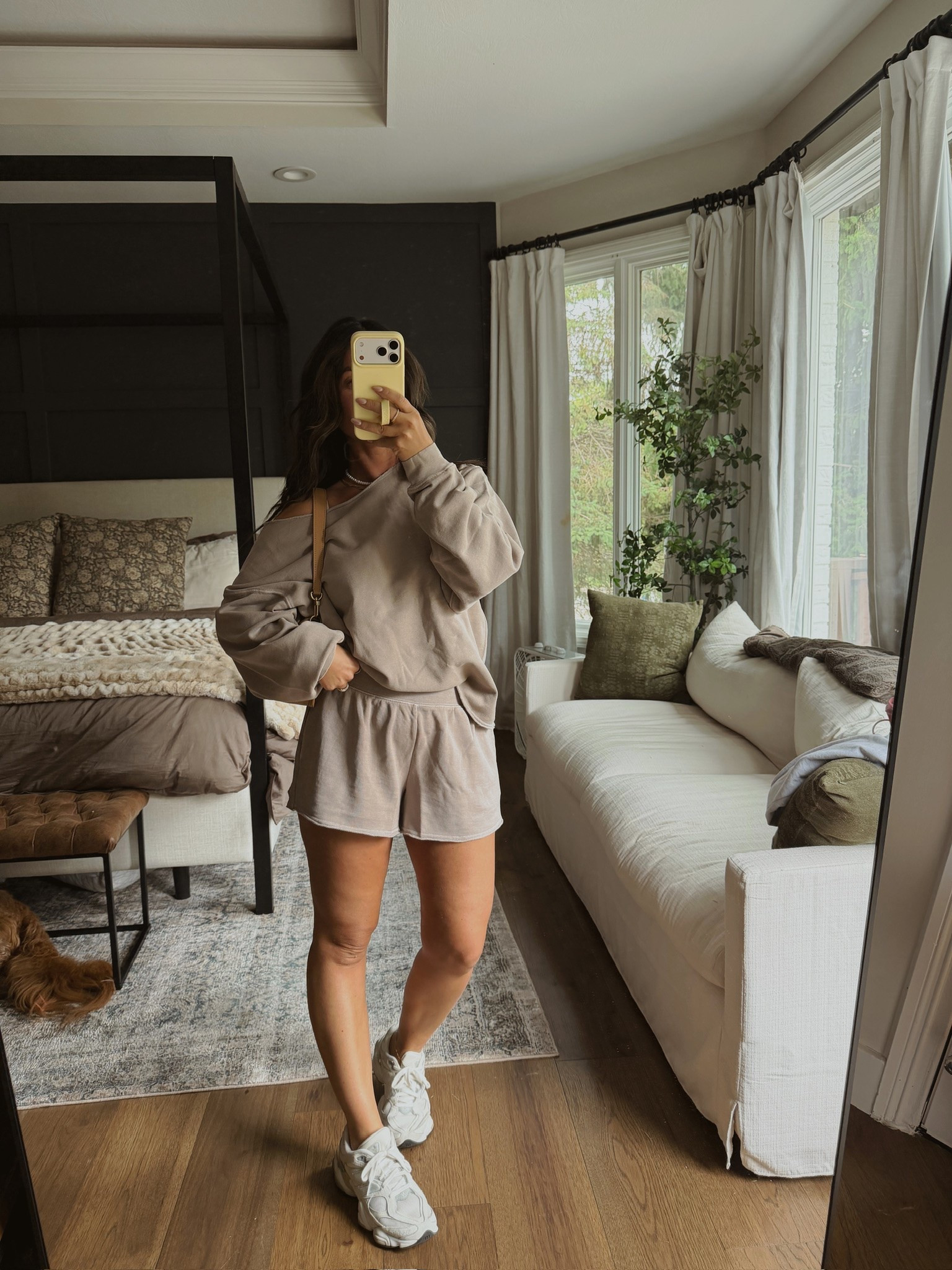 Cozy neutral off the shoulder sweatshirt and shorts set 🫶🏼

#LTKgrwm #LTKootd #LTKmomlife