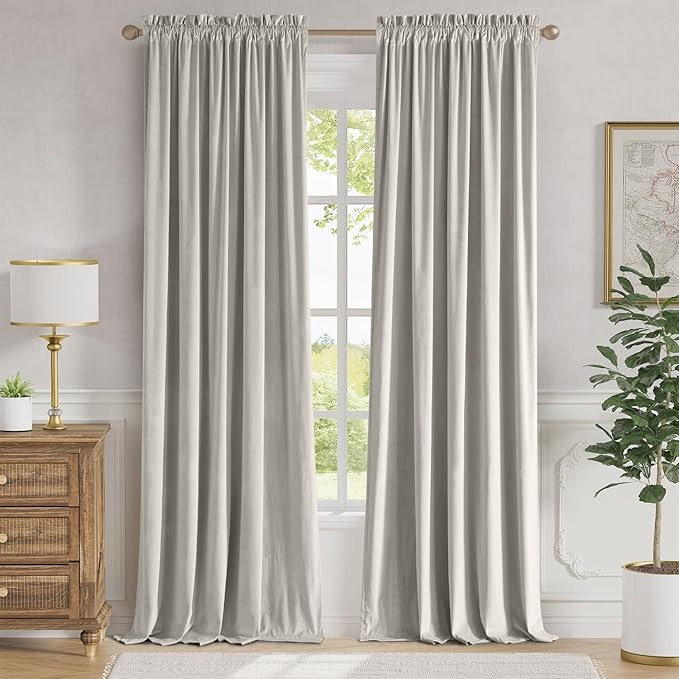 Lazzzy Velvet Curtains Oatmeal Room Darkening Thermal Insulated Curtains 96 Inch Length Soundproo... | Amazon (US)